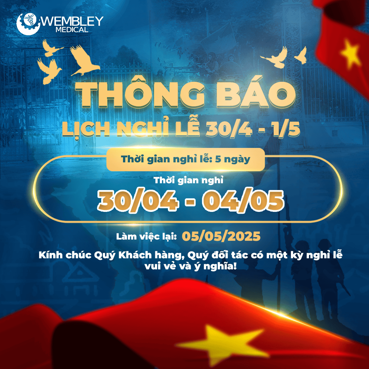 Thông báo Lịch nghỉ Lễ Giải phóng Miền Nam (30/04) và Quốc tế Lao động (01/05) năm 2025