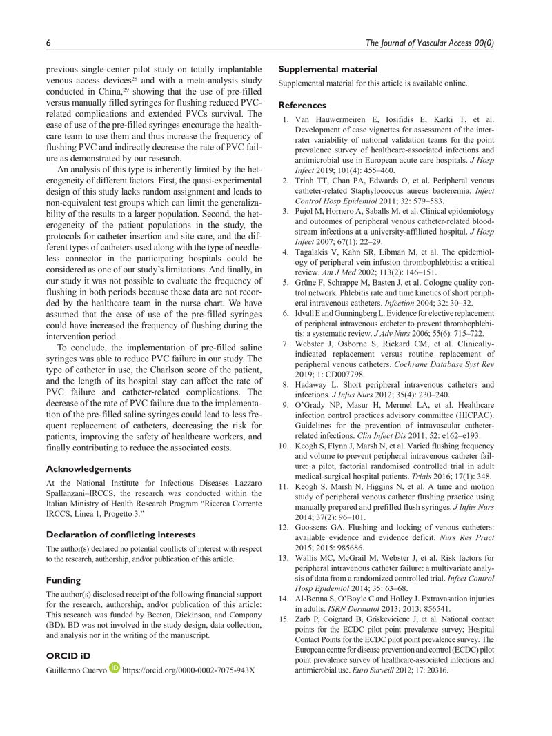 1. The impact of flushing with pre-filled saline syringes on the incidence of peripheral venous catheter failure: A quasi-experimental study