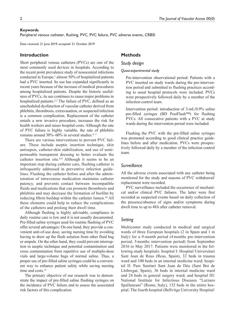 1. The impact of flushing with pre-filled saline syringes on the incidence of peripheral venous catheter failure: A quasi-experimental study